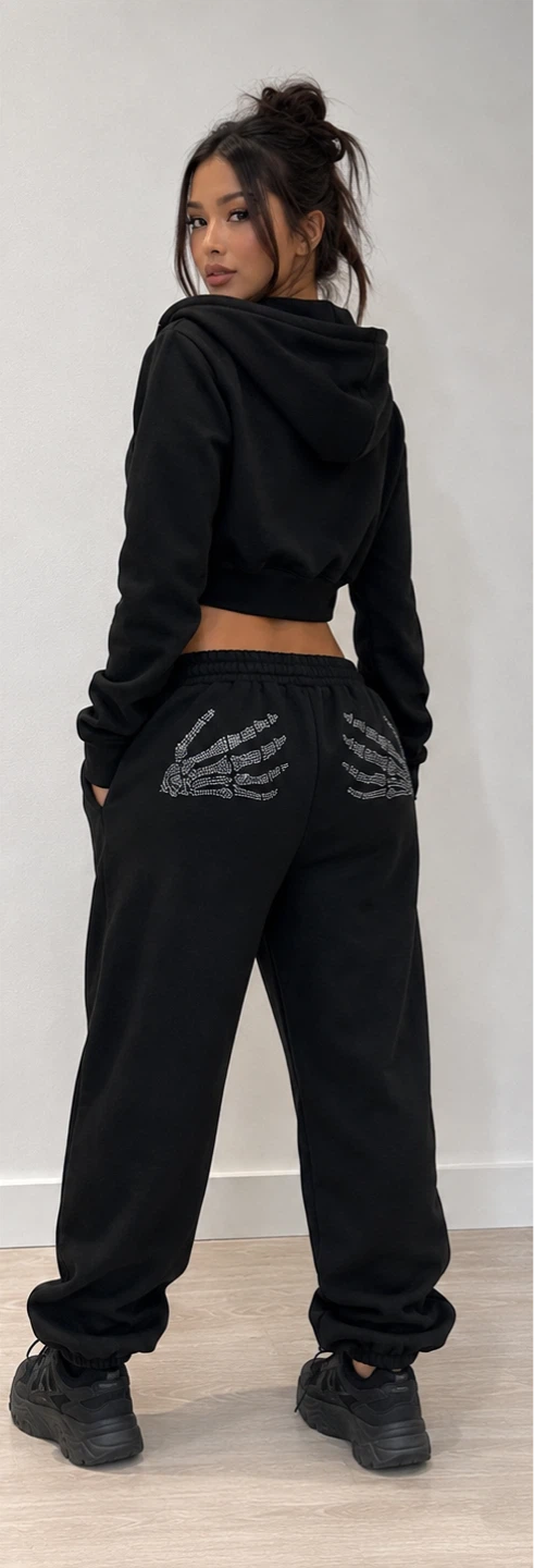 Black Sweatpants Rhinestone Skeletons - photo 2