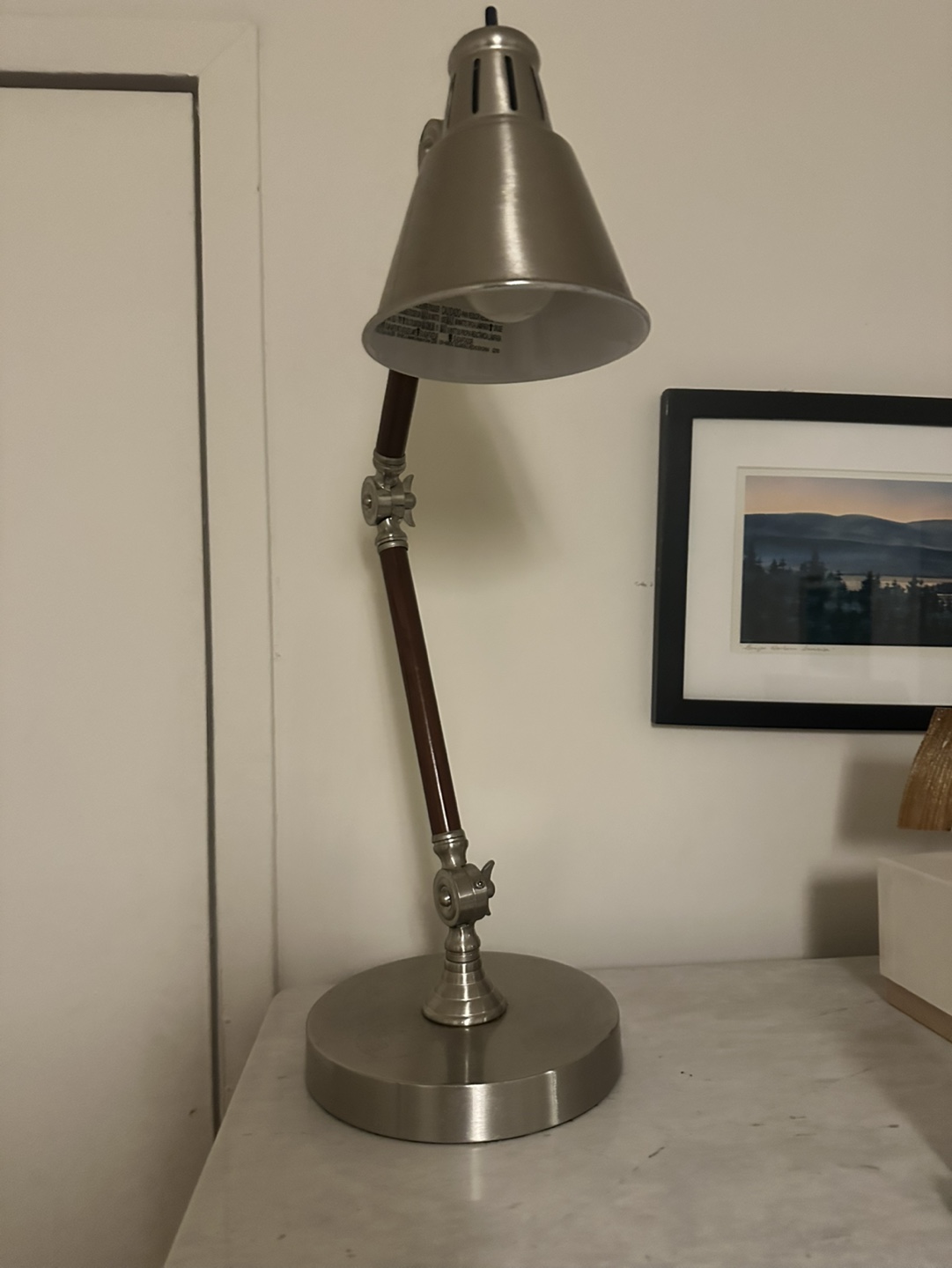 Adjustable Desk Lamp with Silver Finish and Wood Accents - photo 2