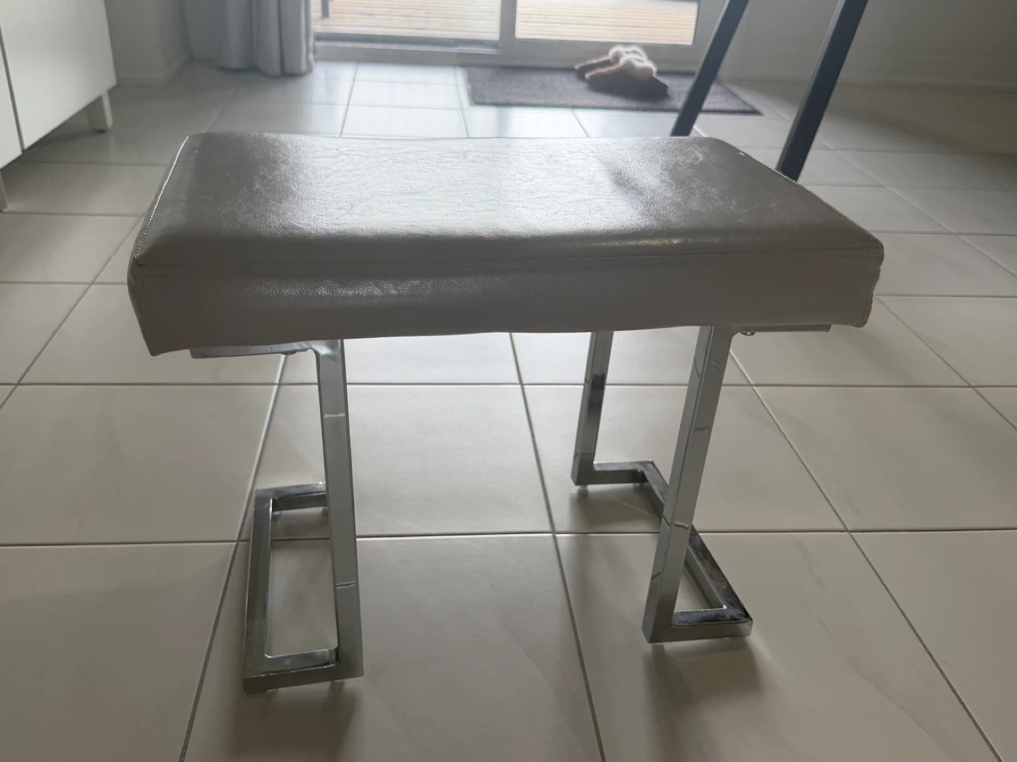 Modern Chrome and Faux Leather Bench