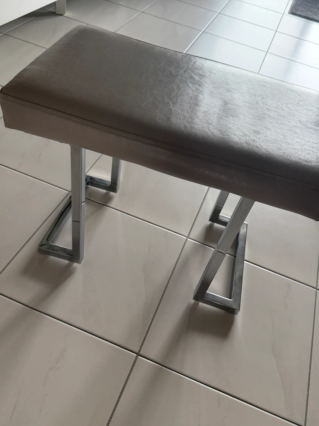 Modern Chrome and Faux Leather Bench - photo 5