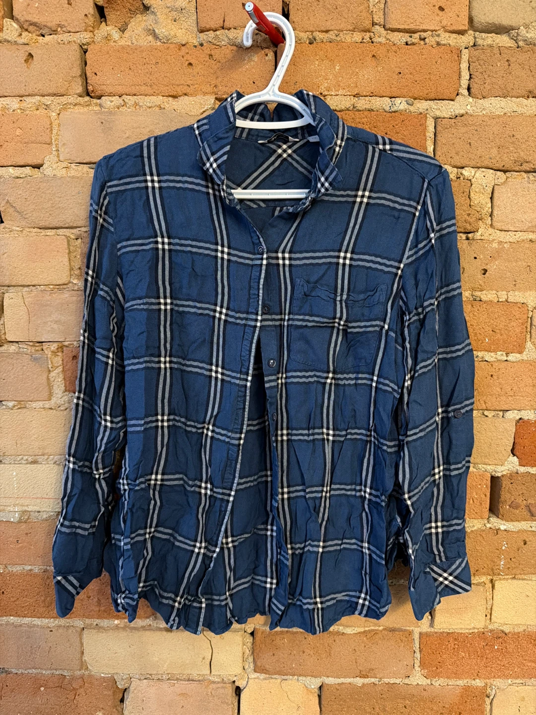 Reitmans Blue Plaid Long Sleeve Shirt - Large