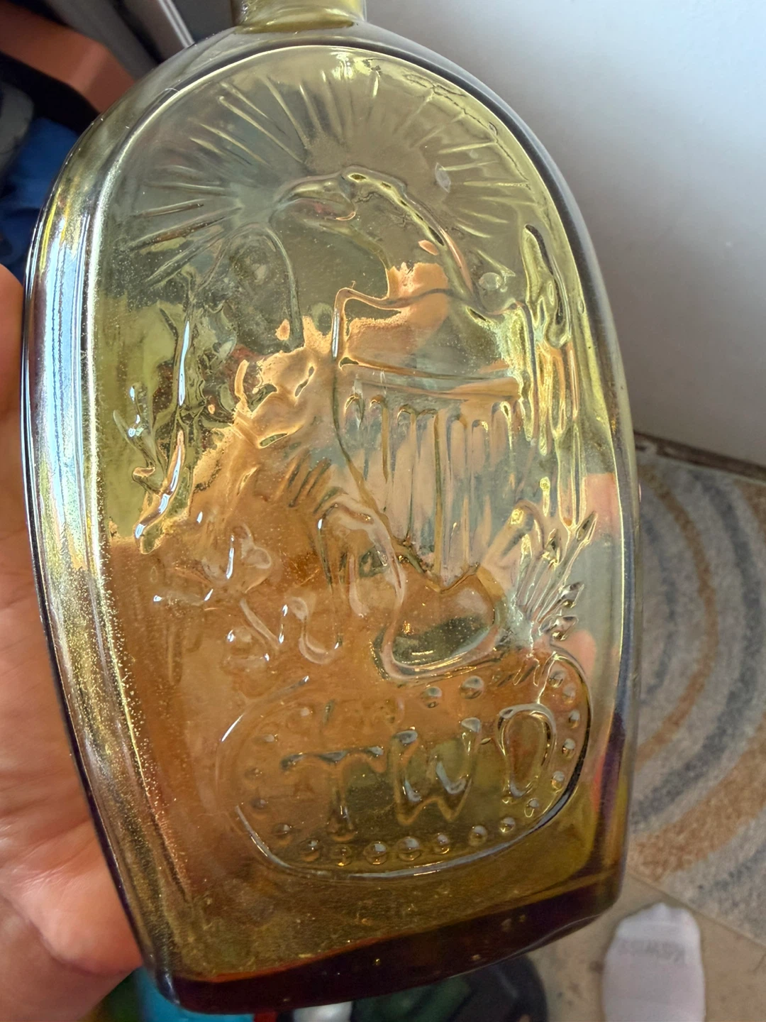 Vintage Amber Wheaton Glass Flask Bottle Frigate Ship & Eagle - photo 3