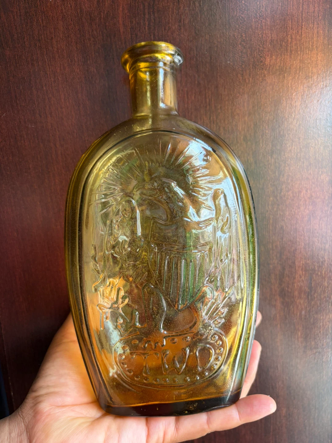 Vintage Amber Wheaton Glass Flask Bottle Frigate Ship & Eagle