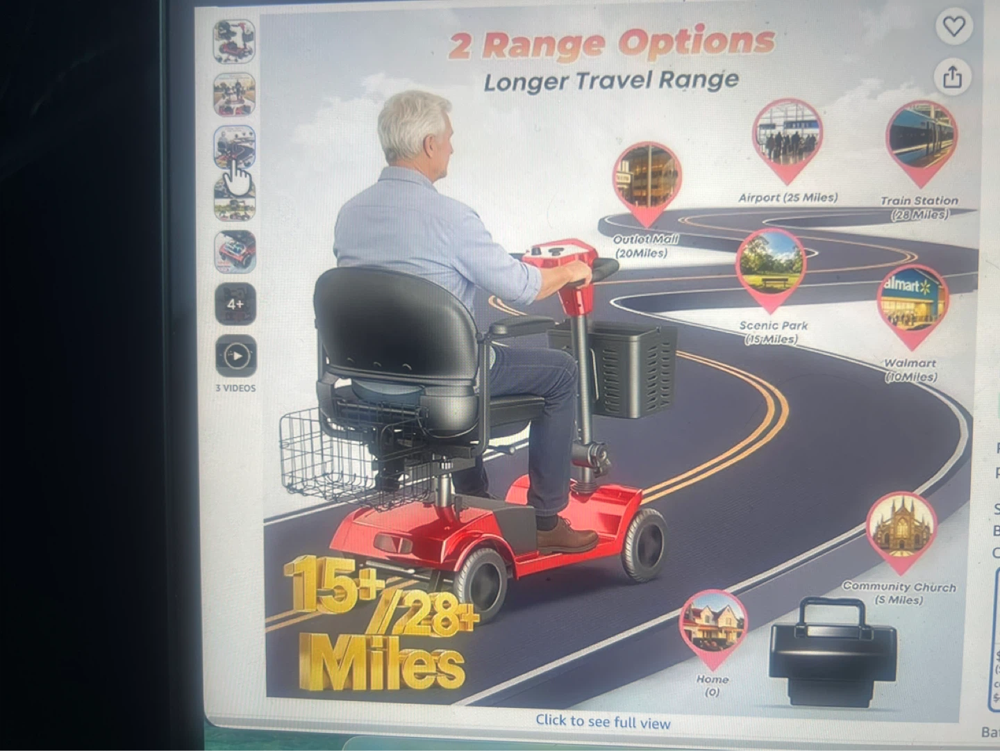 Red Mobility Scooter 15+/28+ Miles Travel Range - photo 3