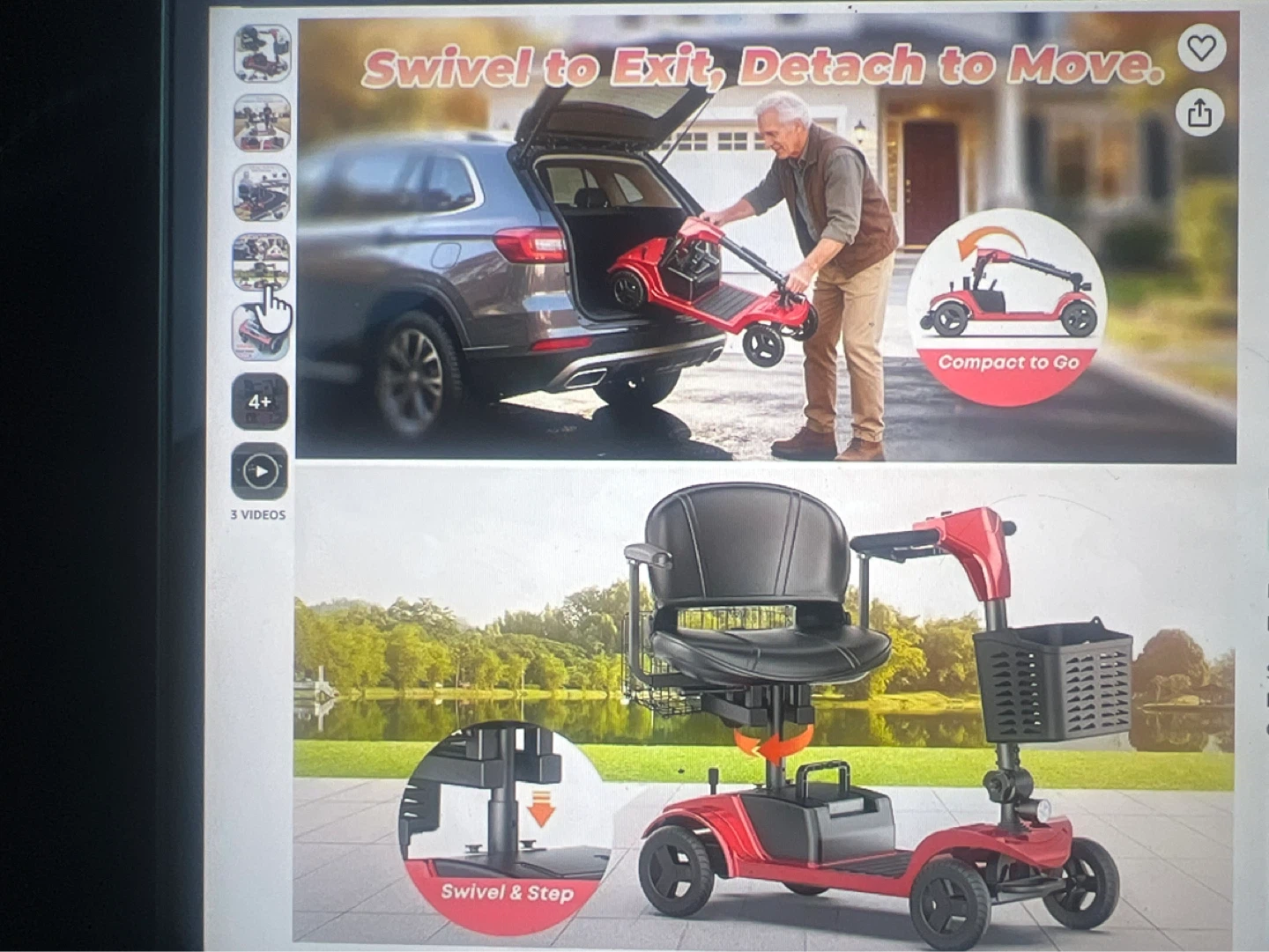 Red Mobility Scooter 15+/28+ Miles Travel Range - photo 4