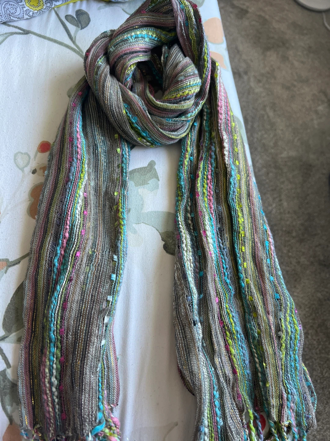 Multicoloured Striped Scarf with Tassels