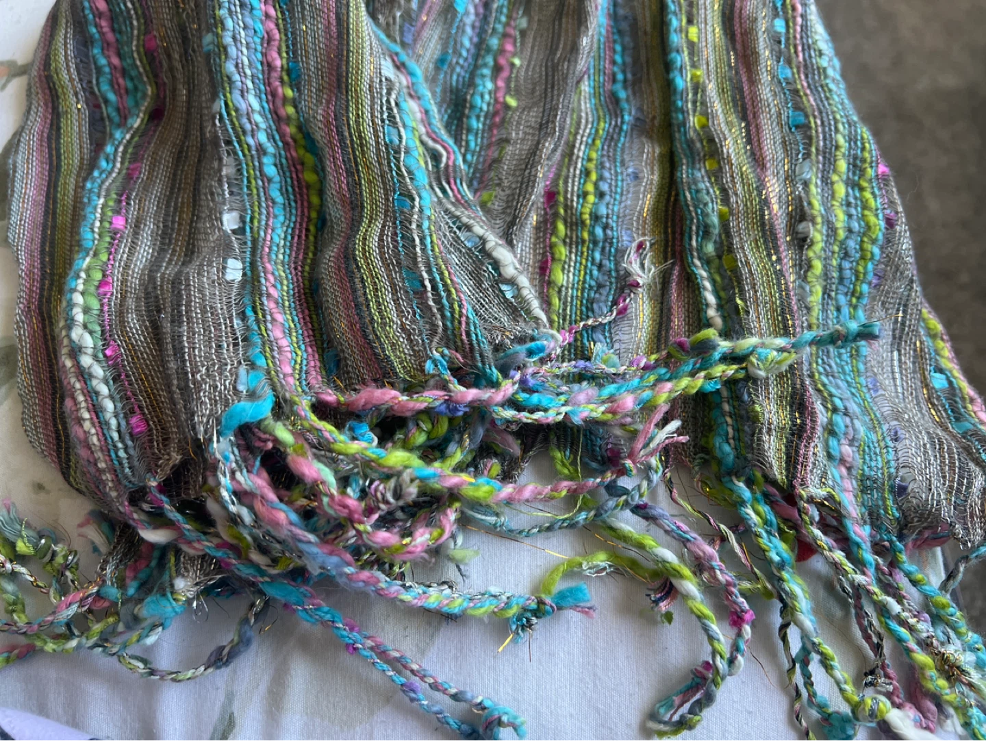 Multicoloured Striped Scarf with Tassels - photo 2