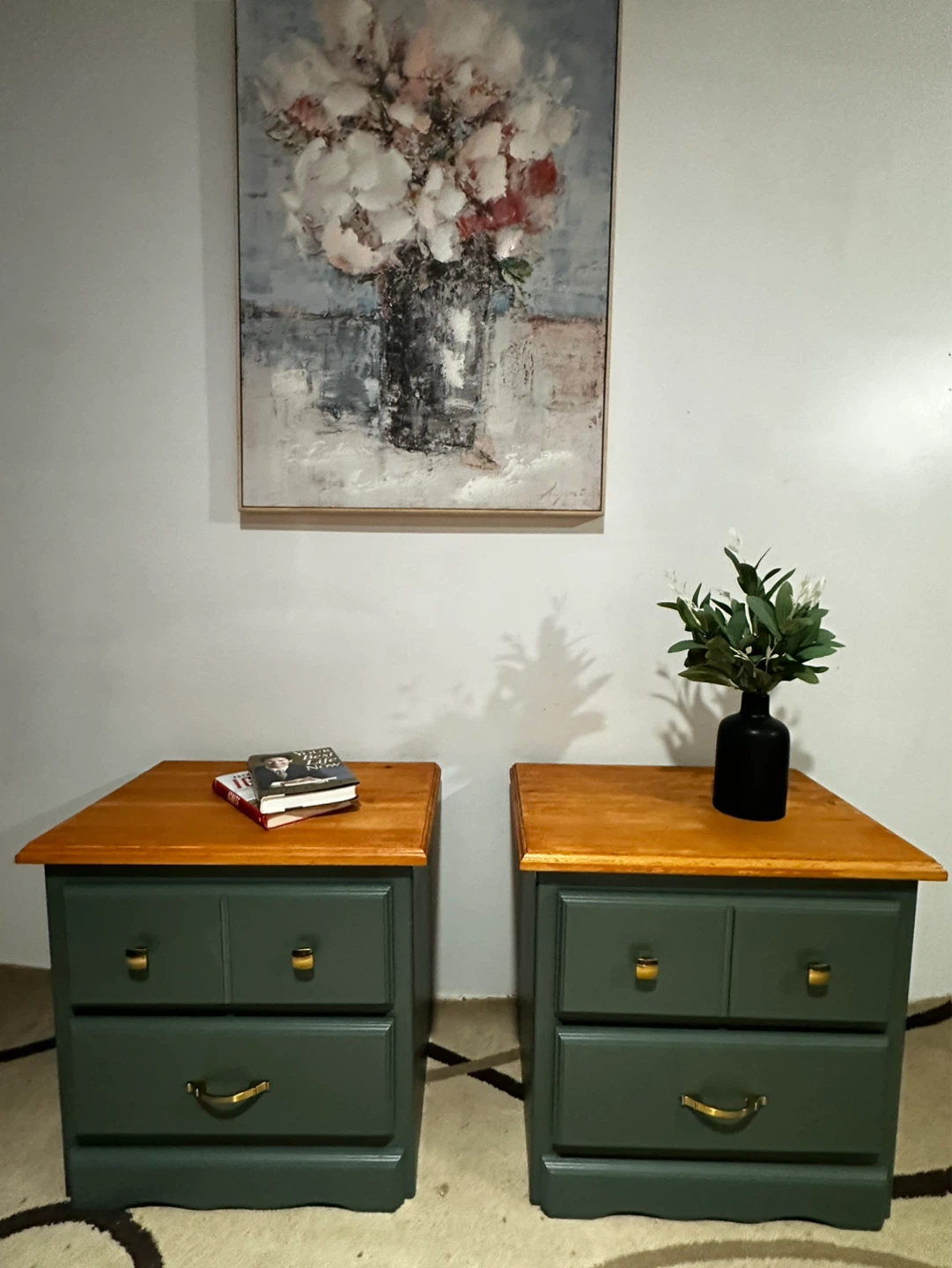 Pair of Green & Oak Nightstands