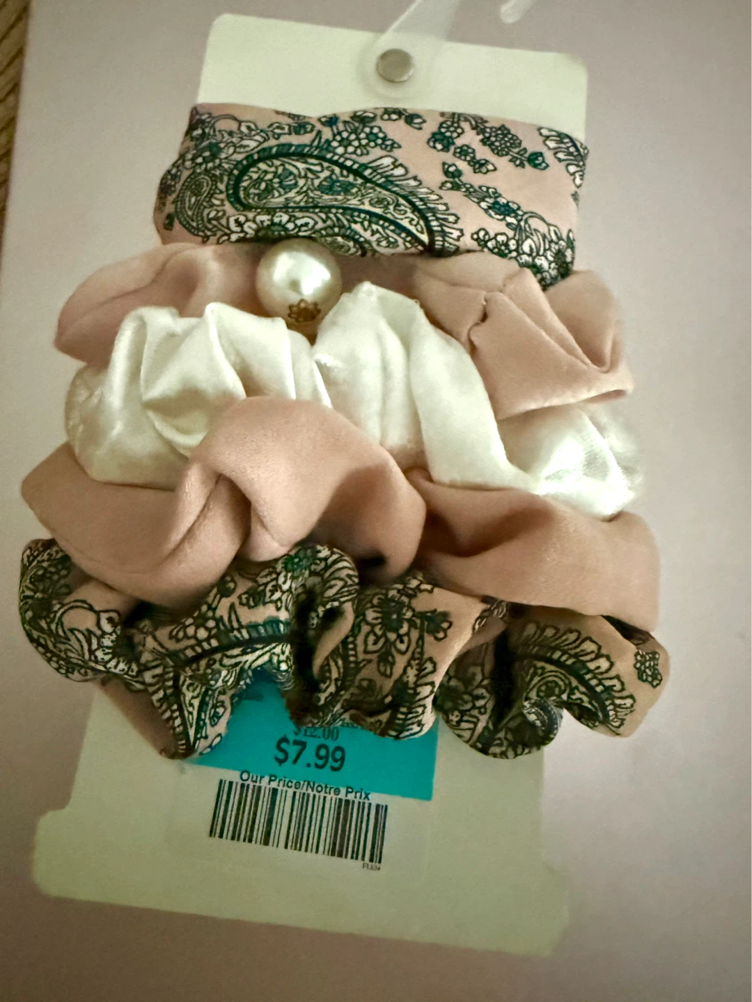 Soft Cute Scrunchie Set with Pearls - pink