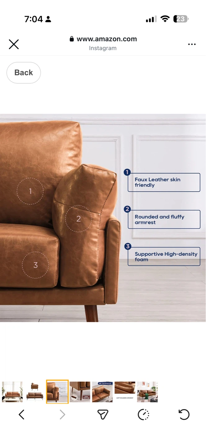 Brown Faux Leather Sofa - photo 3