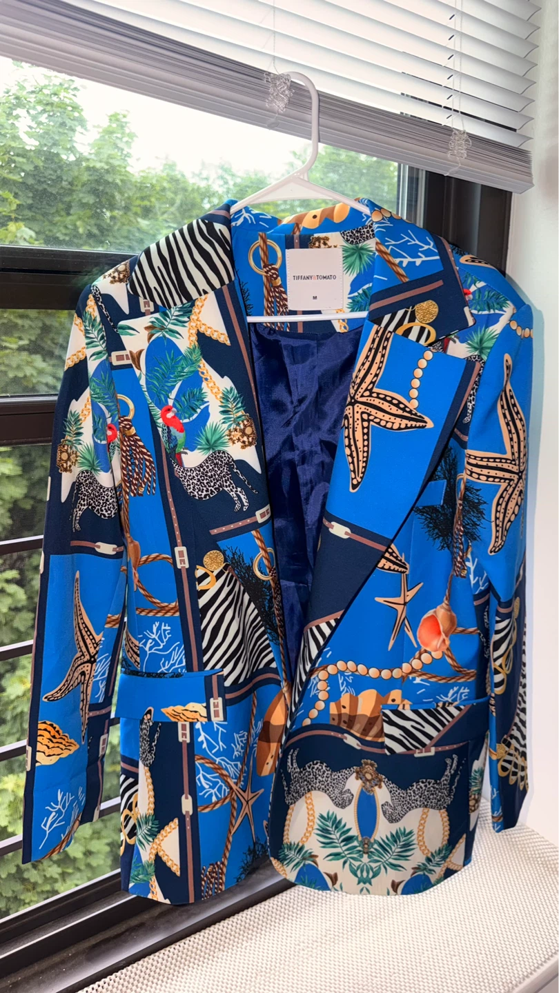 TIFFANY-TOMATO Blue Nautical Print Blazer