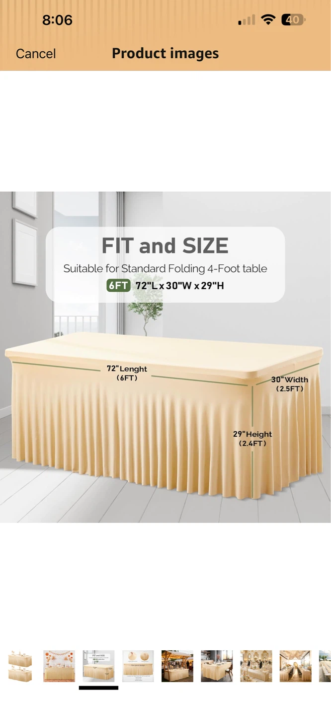 2 pack - Cream Spandex Tablecloth for 6FT Folding Table