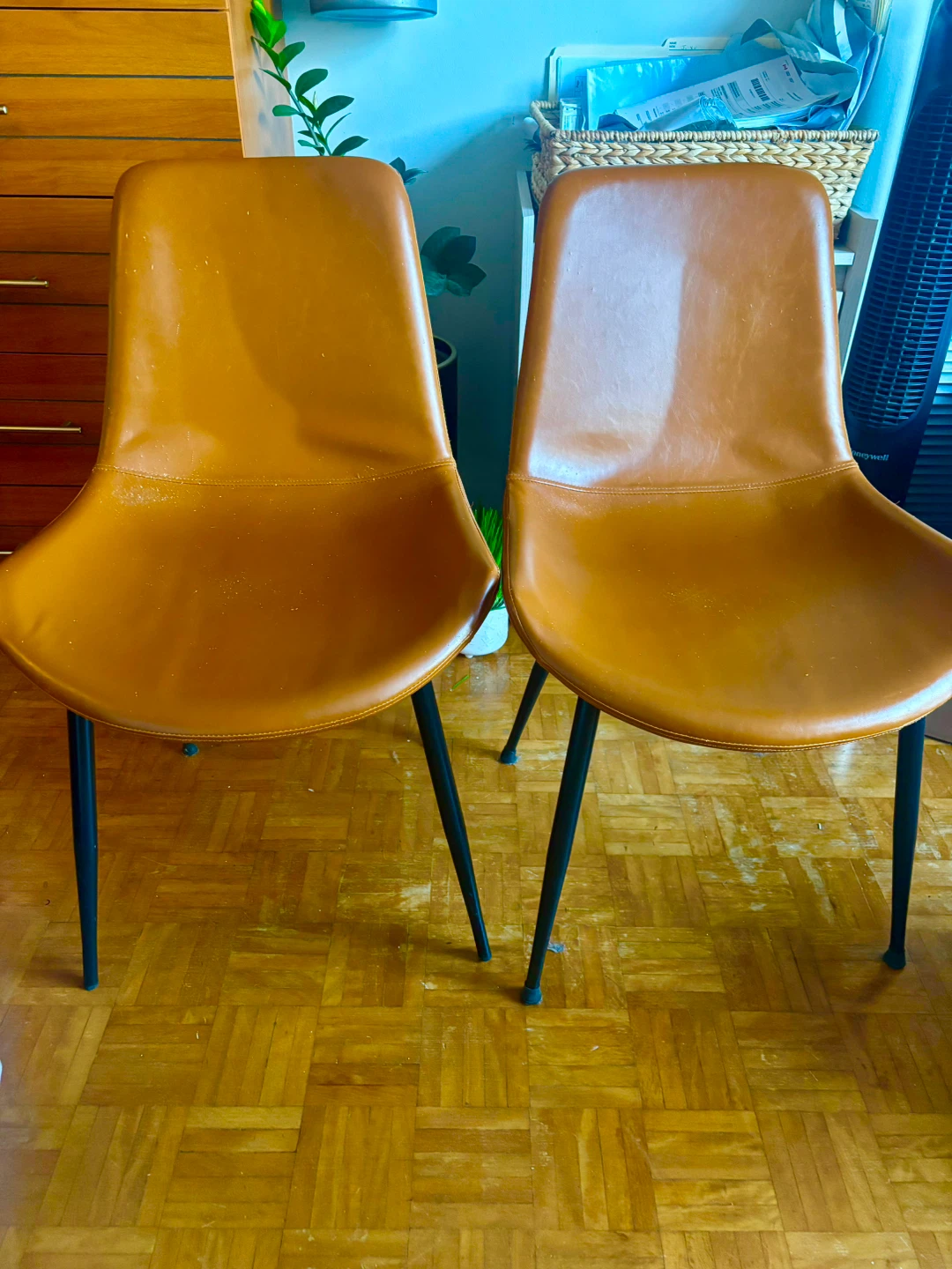Set of 2 Tan Genuine Leather Dining Chairs