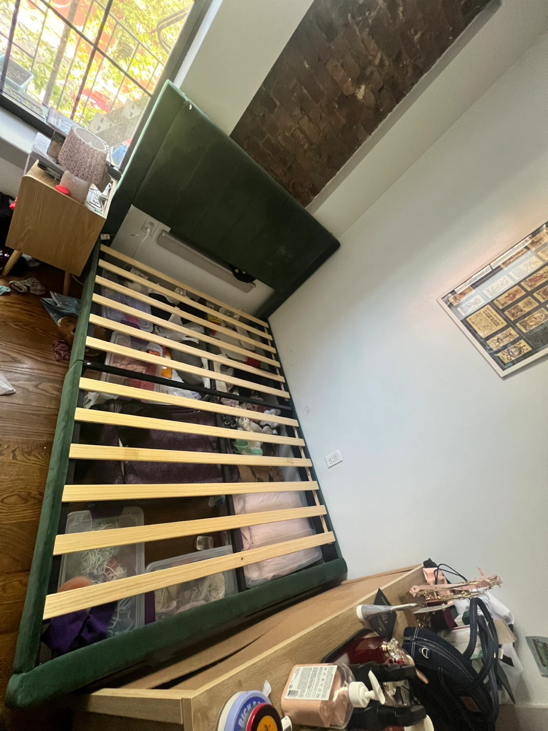 Green Velvet Upholstered Platform Full Bed Frame - photo 2