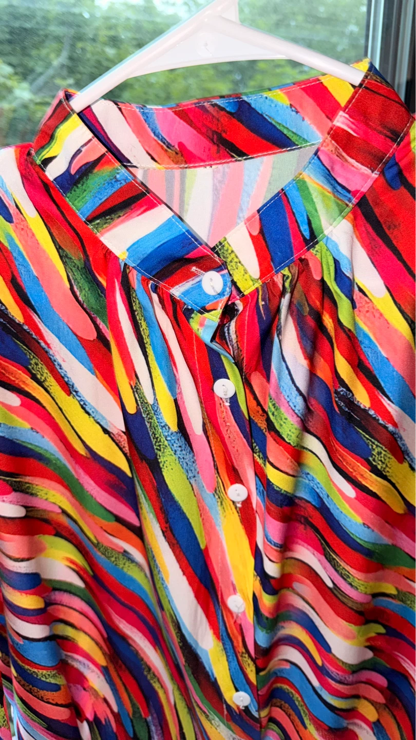 Colorful Striped Button-Up Shirt - photo 2
