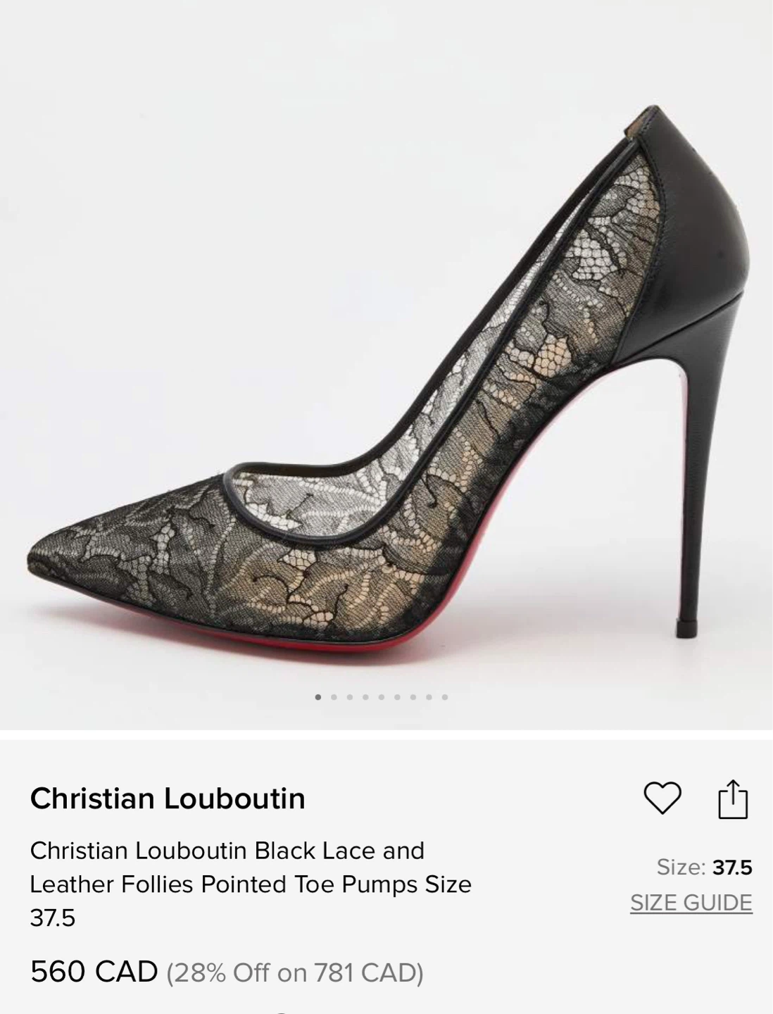Christian Louboutin Black Lace Pointed Toe Pumps Size 39