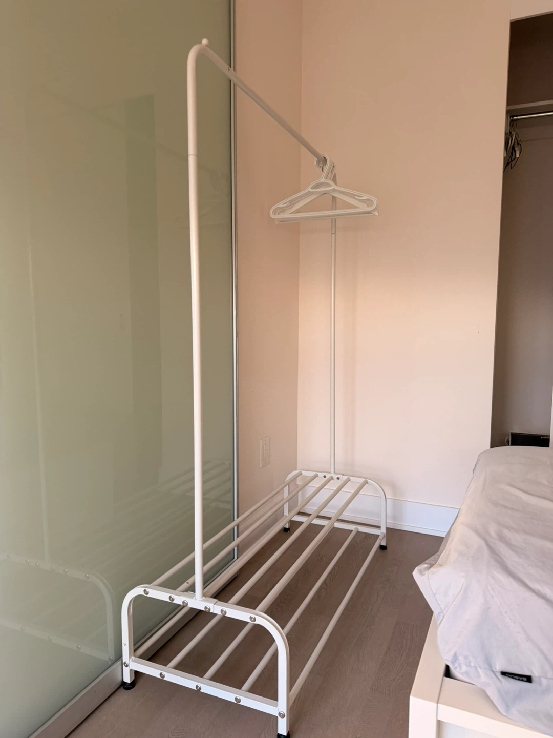 White Metal Clothing Rack with Shoe Shelf (2 shelves)
