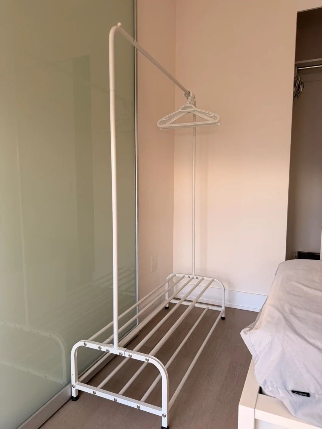 White Metal Clothing Rack with Shoe Shelf (2 shelves)