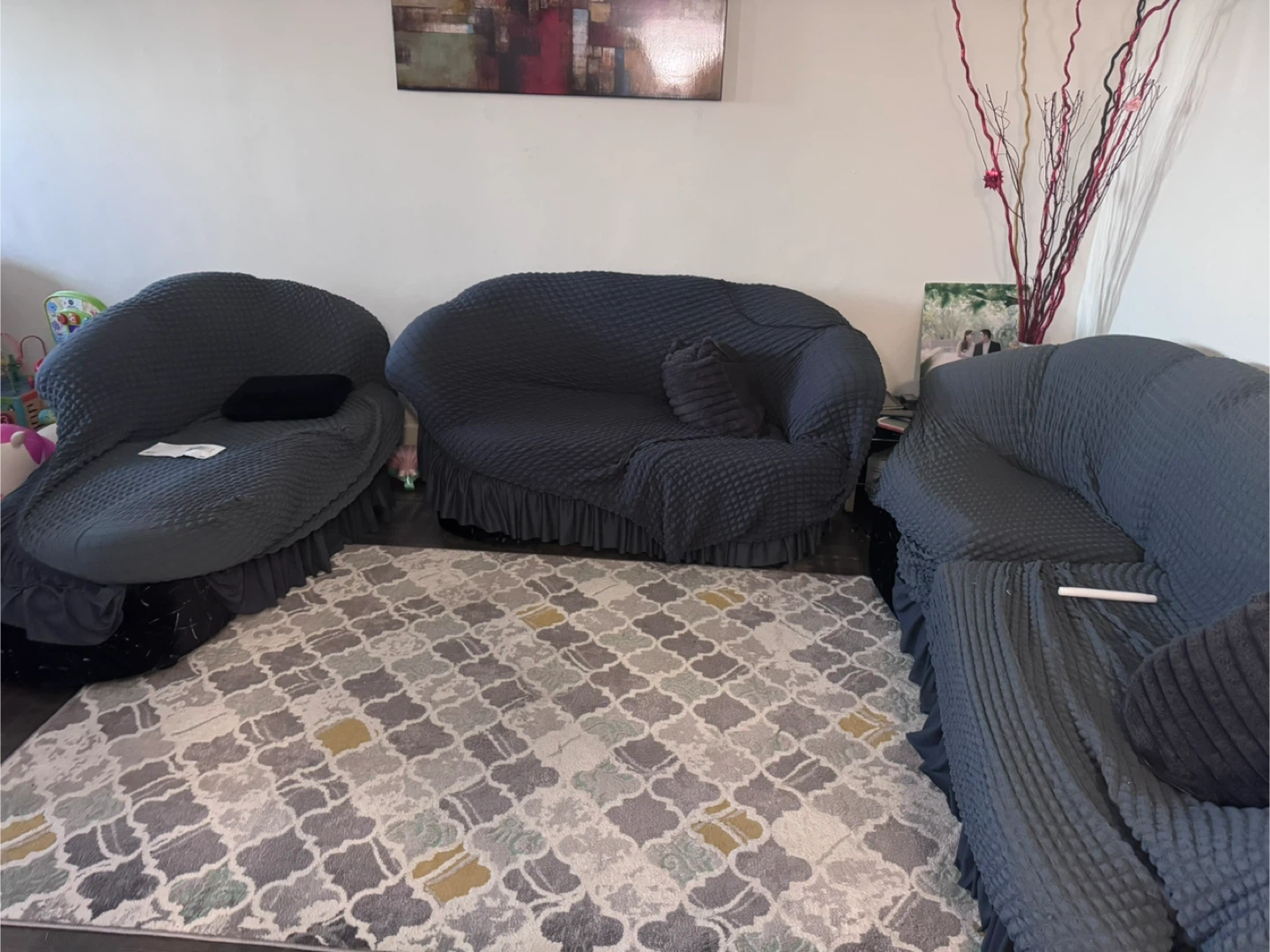 3-pc Black couch with modern abstract pattern - photo 4