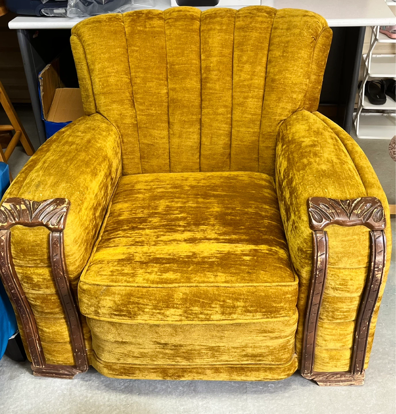 Vintage Mustard Yellow Velvet Armchair