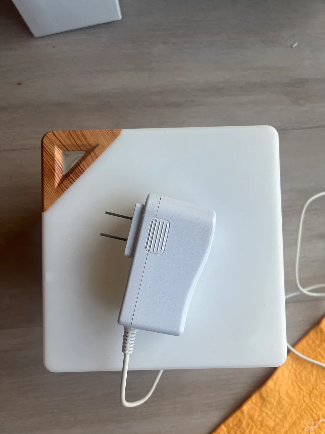 White Cube Lamp with Wood Accent