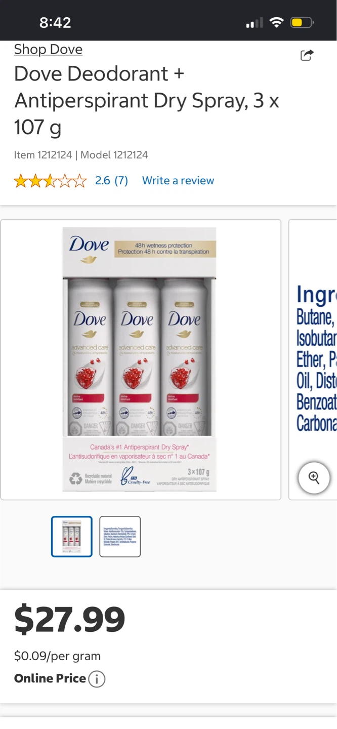 Dove Deodorant + Antiperspirant Dry Spray, 3 x 107 g - photo 3