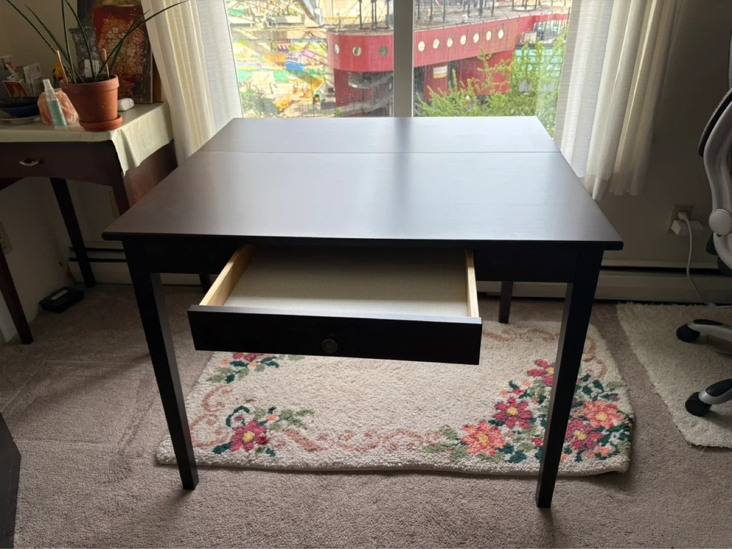 Dark Wood Drop Leaf Desk with Drawer - photo 3