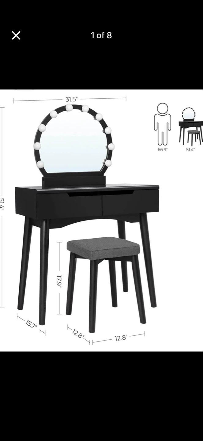 Black Vanity Table with Lighted Mirror - photo 3