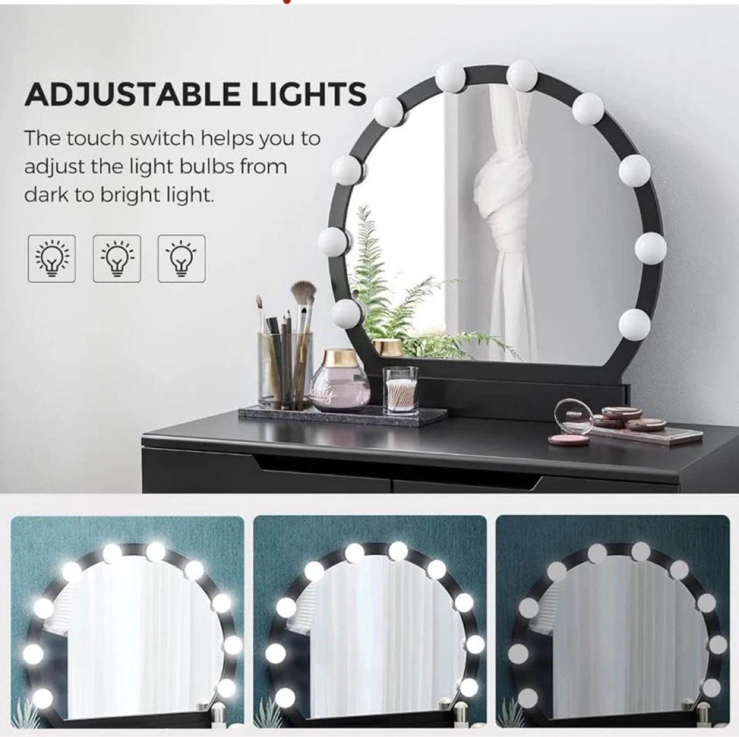 Black Vanity Table with Lighted Mirror - photo 4