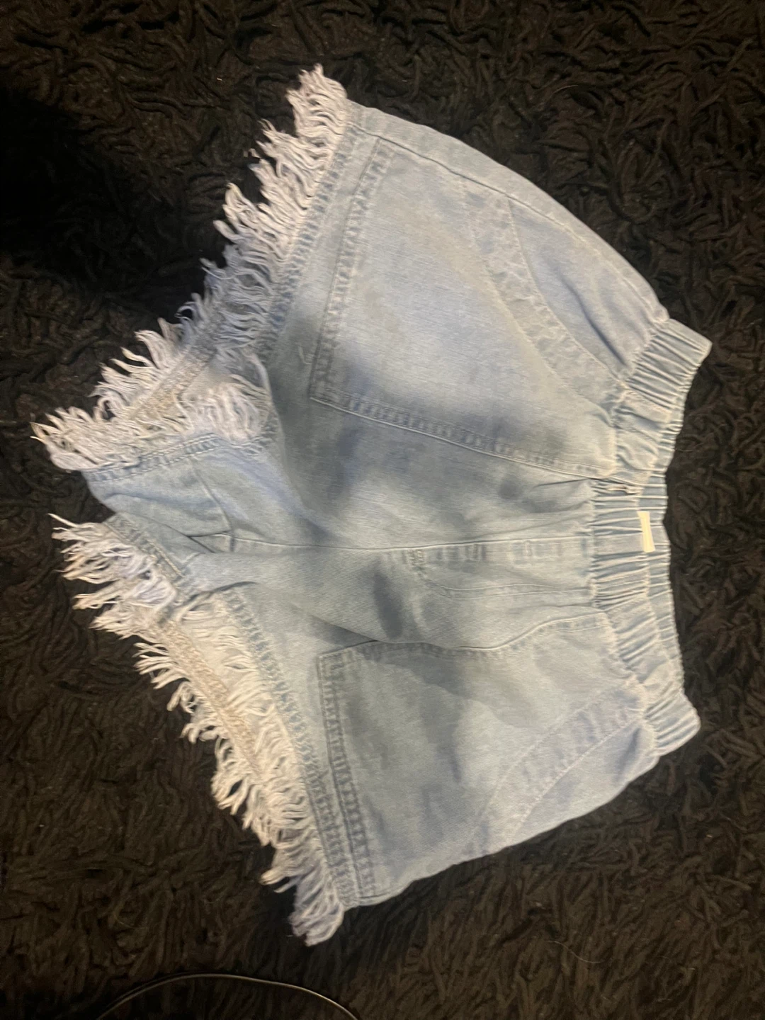Light Wash Denim Shorts with Fringed Hem - photo 3