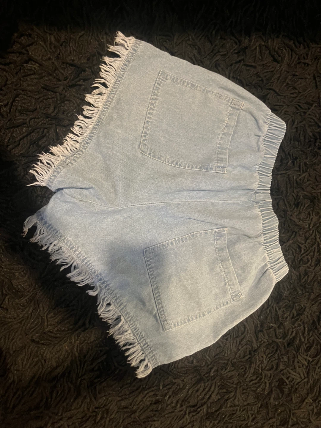 Light Wash Denim Shorts with Fringed Hem - photo 4
