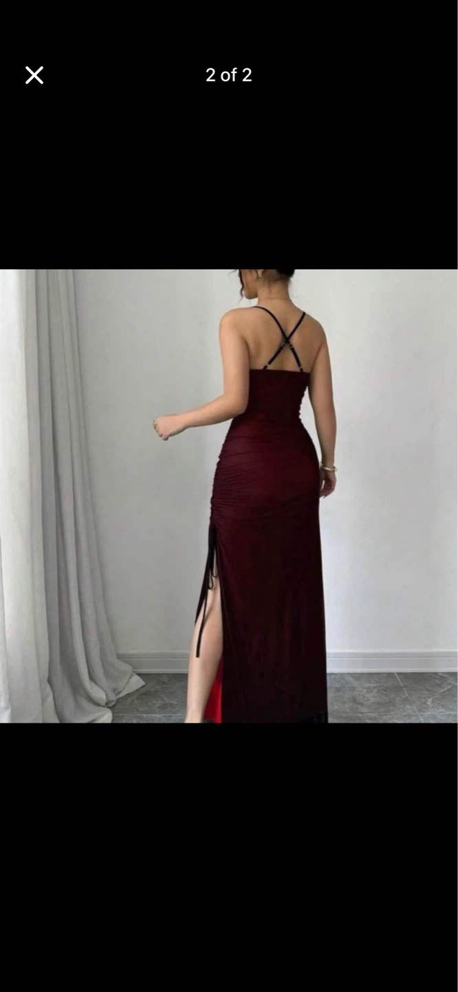 Burgundy Ruched Mesh Maxi Dress - photo 2