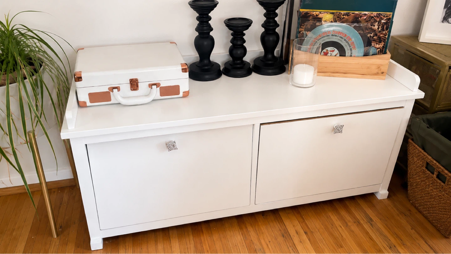 White Storage Bench with Doors