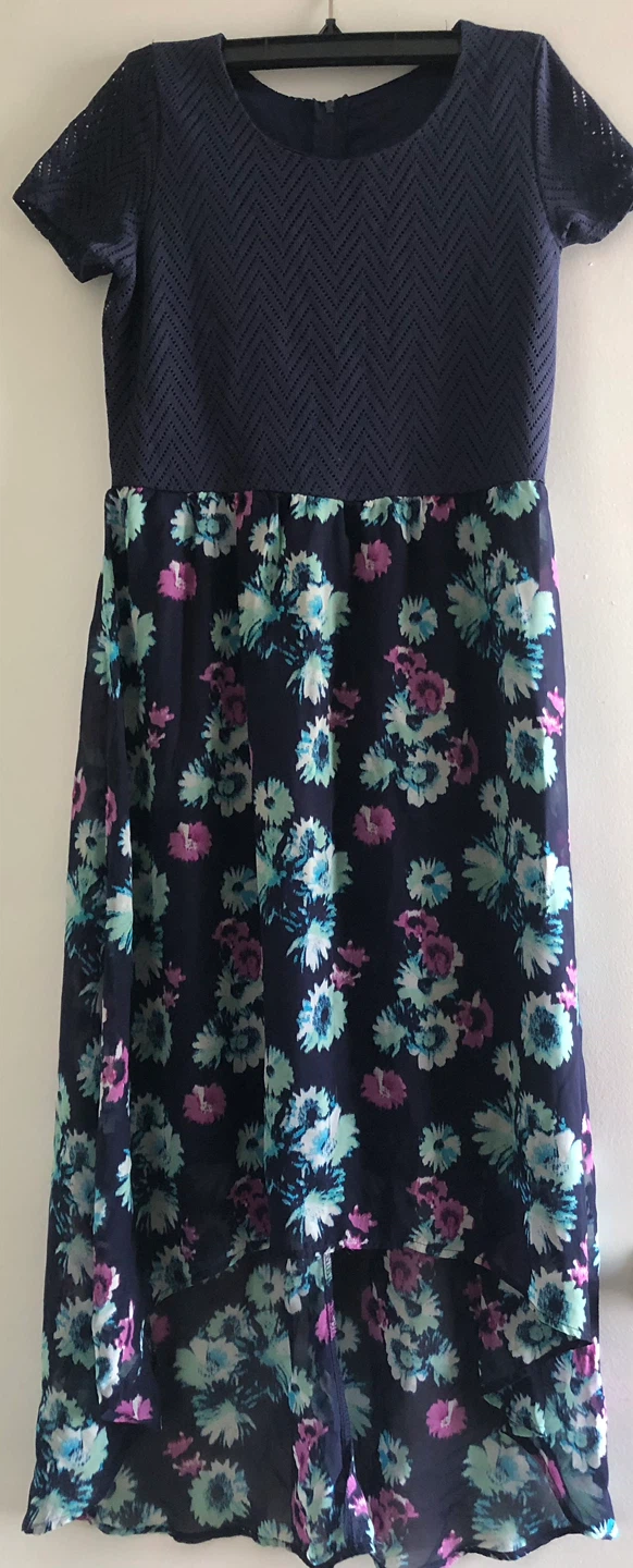 Navy Floral Chiffon Dress