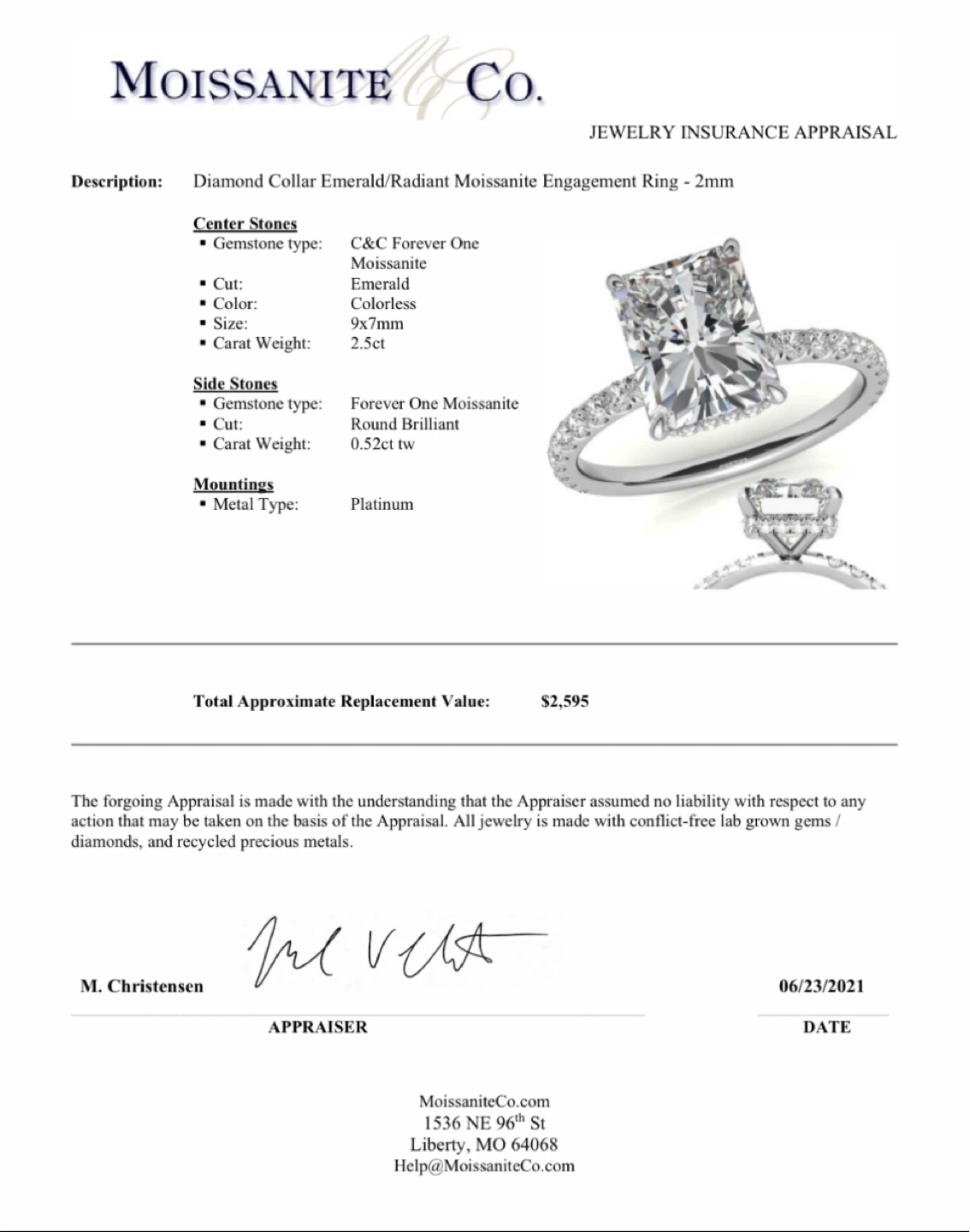 Moissanite Co. Radiant Engagement Ring