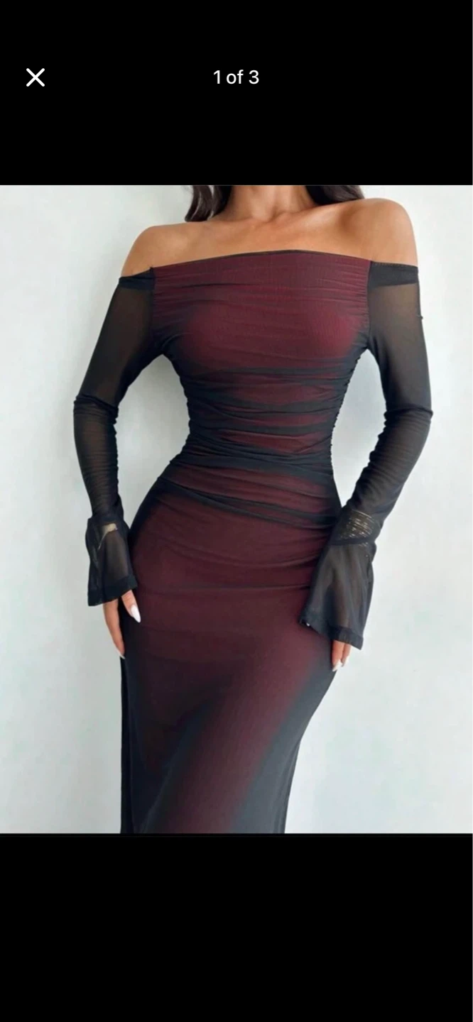 Sheer Sleeve Off-the-Shoulder Maxi Dress