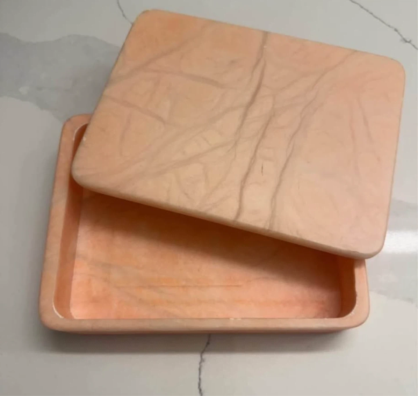 Vintage Alabaster Jewelry Box - Genuine Marble Trinket Box