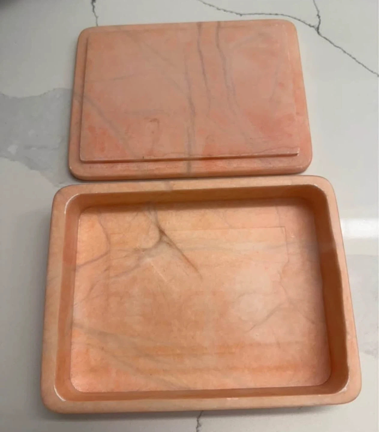 Vintage Alabaster Jewelry Box - Genuine Marble Trinket Box - photo 3