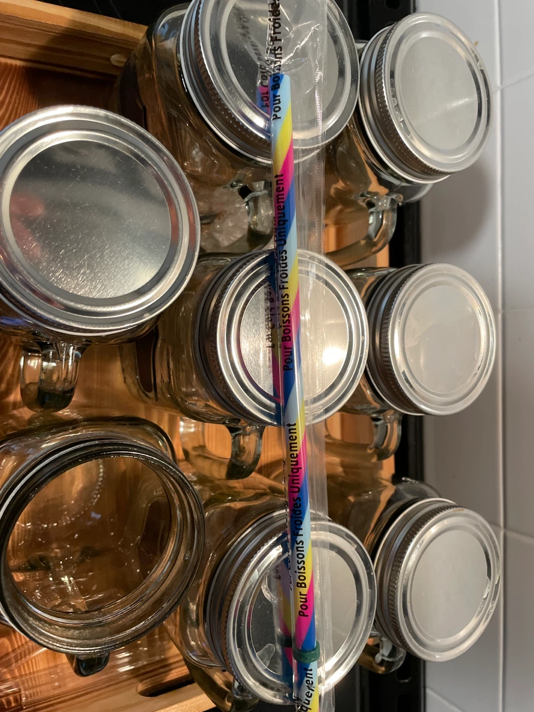 Set of 8 Glass Mason Jar Mugs with Labels & Straws - photo 3