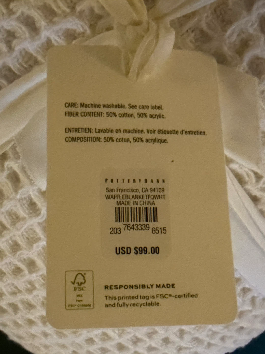 Pottery Barn Waffle Weave Blanket - photo 4