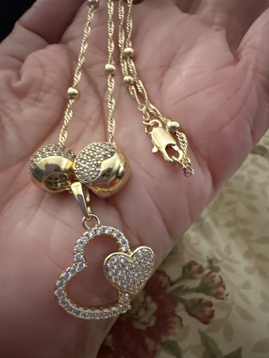 14kGold laminated Heart Pendant Necklace with Cubic Zirconia - photo 3