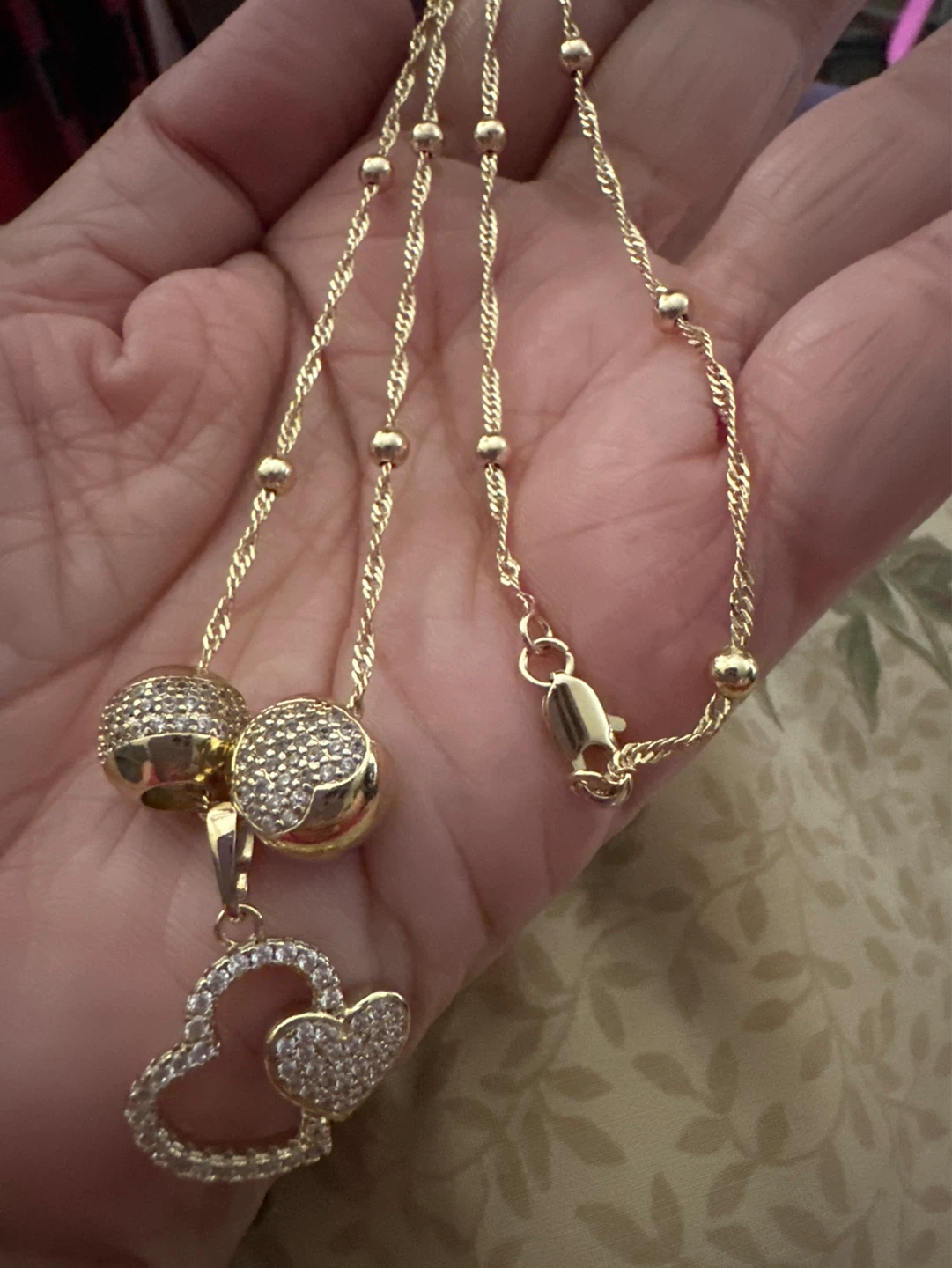 14kGold laminated Heart Pendant Necklace with Cubic Zirconia - photo 2