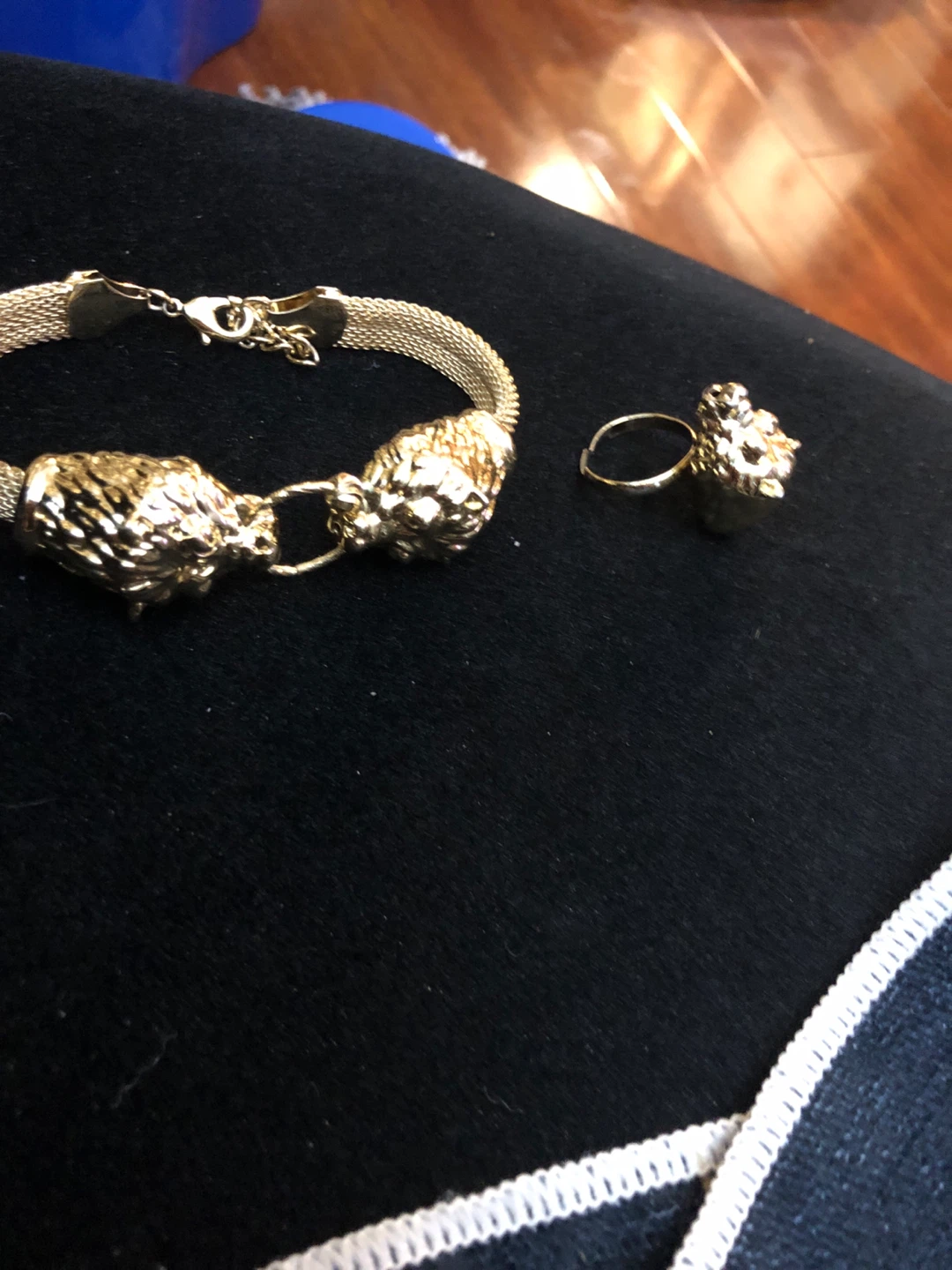 Gold plated  Lion Head Bracelet and Ring Set