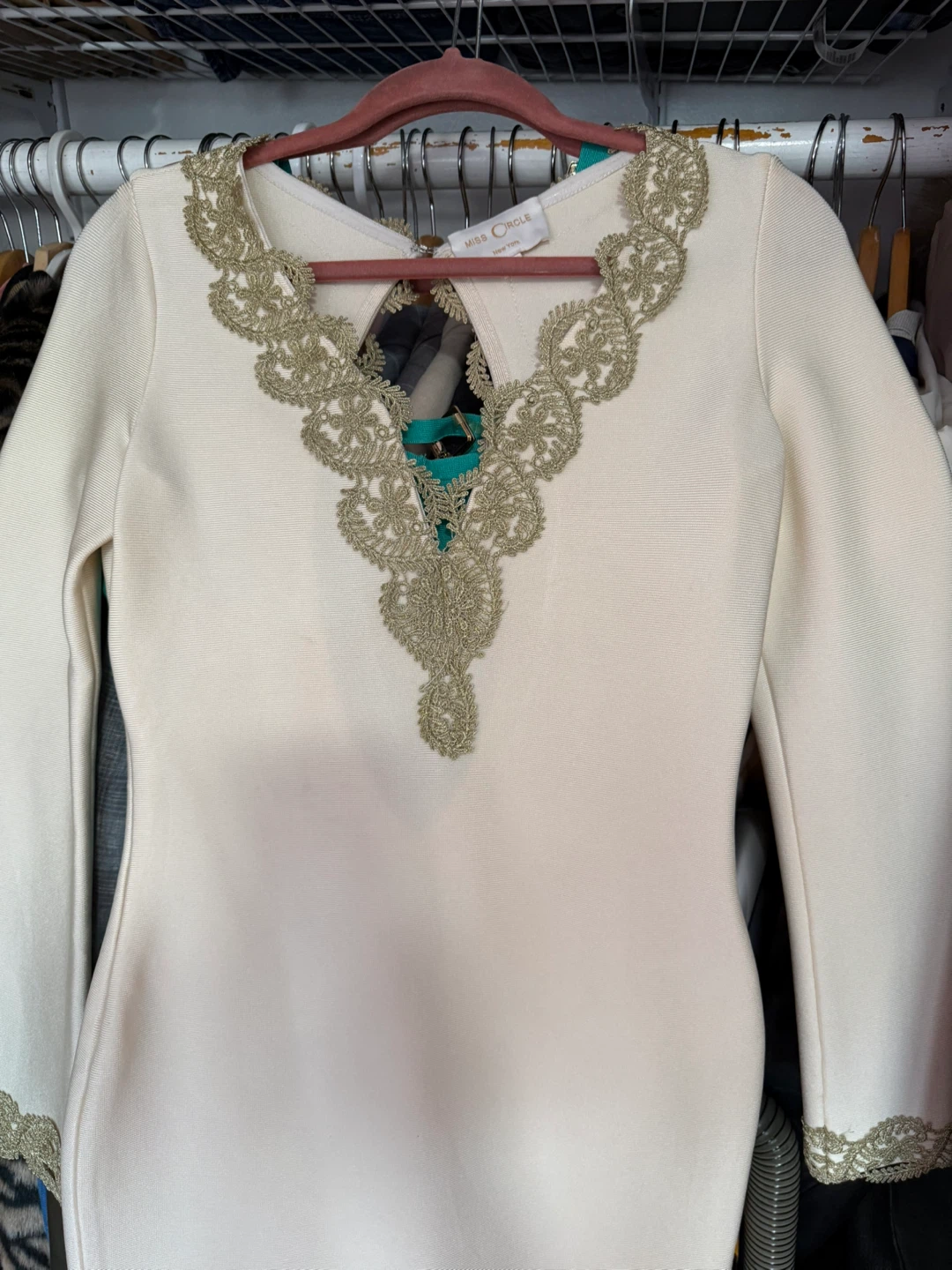 Miss Circle New York Cream & Gold Lace Trim Dress - photo 2