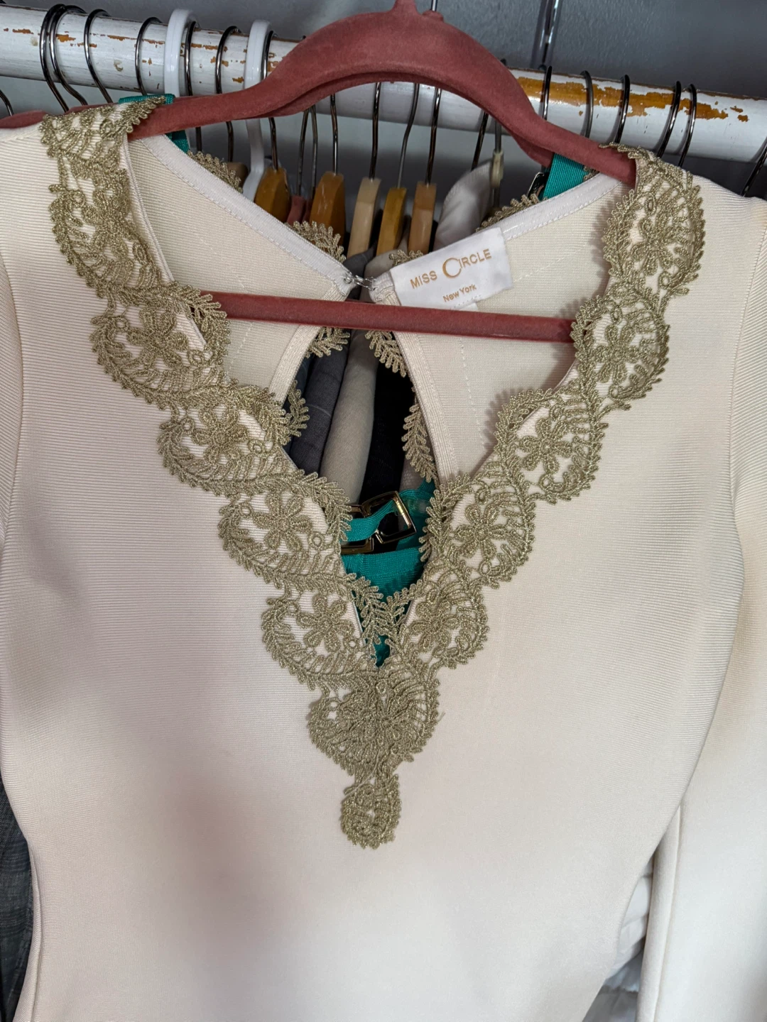 Miss Circle New York Cream & Gold Lace Trim Dress - photo 3