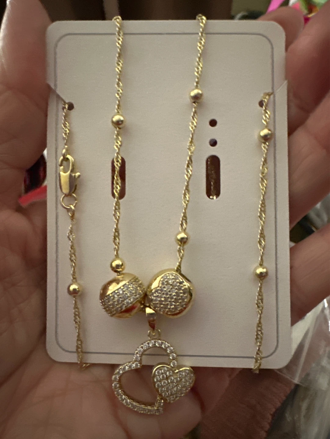 14kGold laminated Heart Pendant Necklace with Cubic Zirconia