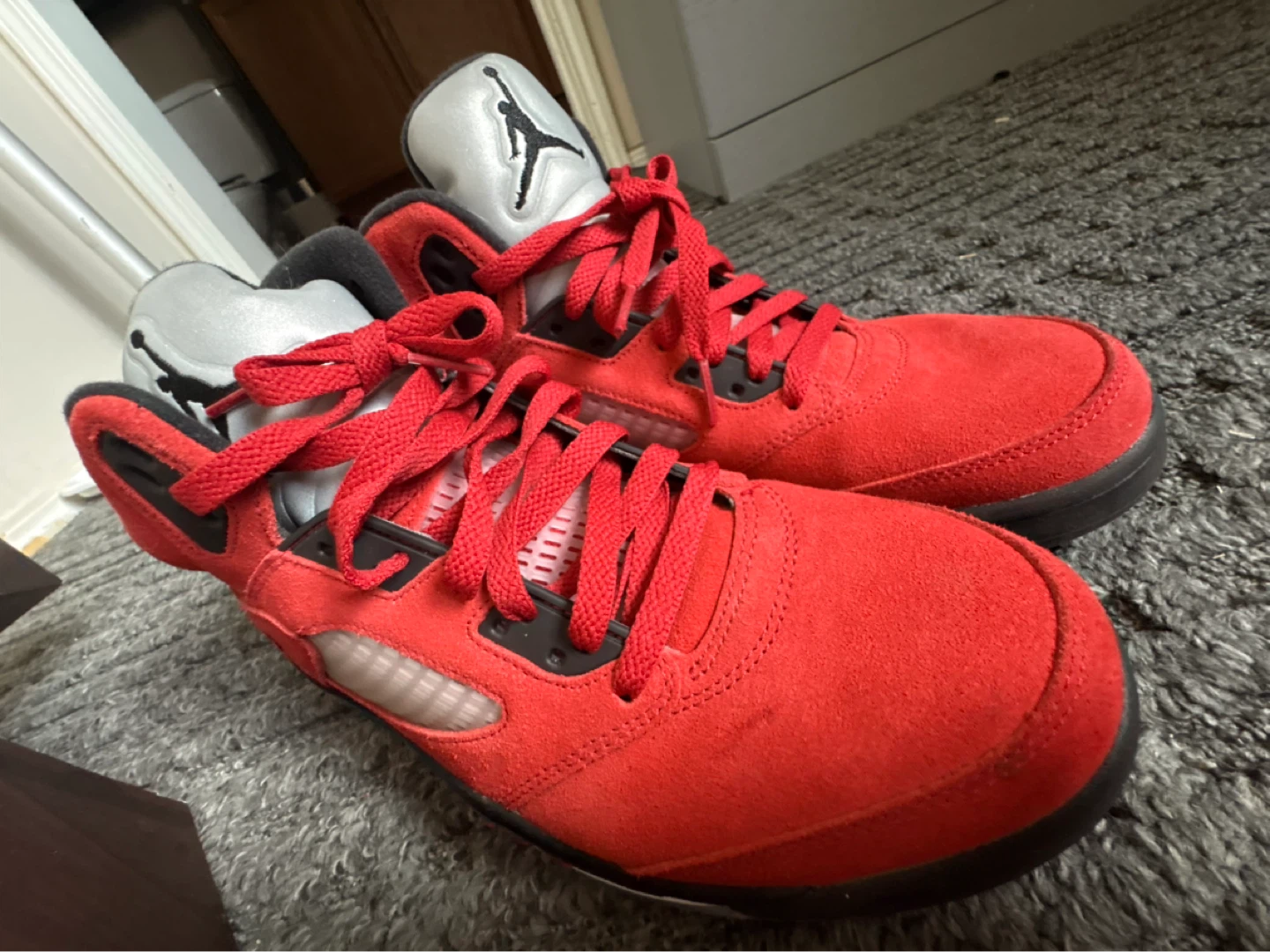 Air Jordan 5 Red Suede Sneakers - photo 3