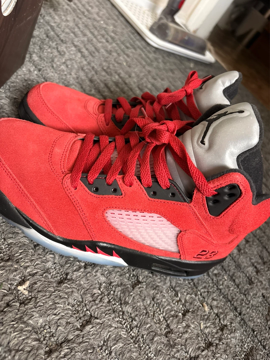 Air Jordan 5 Red Suede Sneakers - photo 4