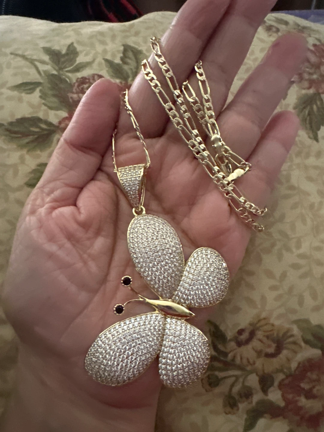 14kGold laminated Butterfly Pendant Necklace with Clear Stones