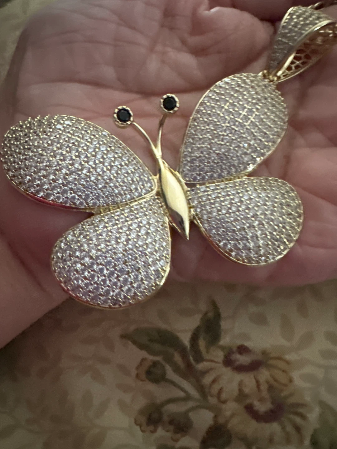 14kGold laminated Butterfly Pendant Necklace with Clear Stones - photo 2